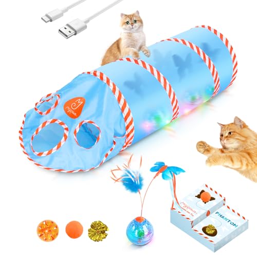Migipaws interaktives Katzenspielzeug, elektrischer drehende Ball im Katzentunnel, Intelligentes Programm,Pappkartonspielzeug, wiederaufladbar von Migipaws
