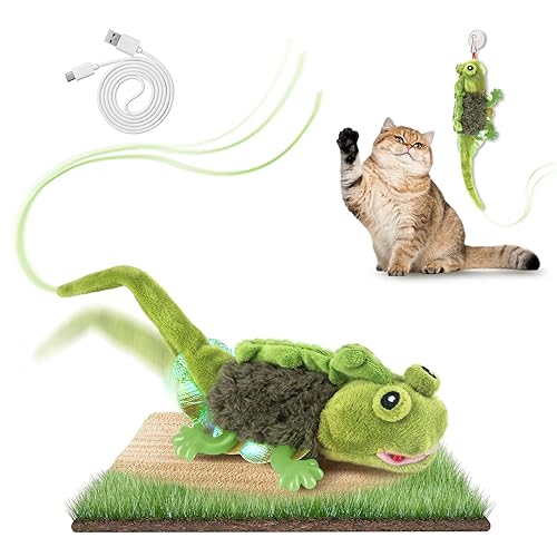 Migipaws Katzenspielzeug, elektrisches Echse-Plüschspielzeug,echte Schwingen und Zwitschern, interaktiver aufhängbarer Spaß,mit Katzenminze,wiederaufladbar(grün) von Migipaws