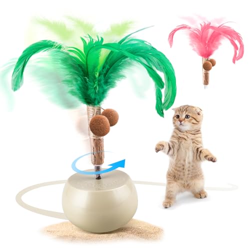 Migipaws Interaktives Katzenspielzeug, elektrisches Federspielzeug für Katzen wie Kokonussbaum,360 Drehung, Intelligentes Programm, Wiederaufladbar,Rosa Zubehör*1 von Migipaws
