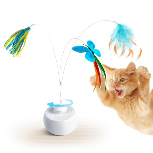 Migipaws Katzenspielzeug,elektrische interaktive Schmetterlingspielzeug und Federspielzeug,intelligente 360-Grad-Drehbewegung der Kugel, Stehaufmännchen-Design,Teaser Spaß für Kätzchen von Migipaws
