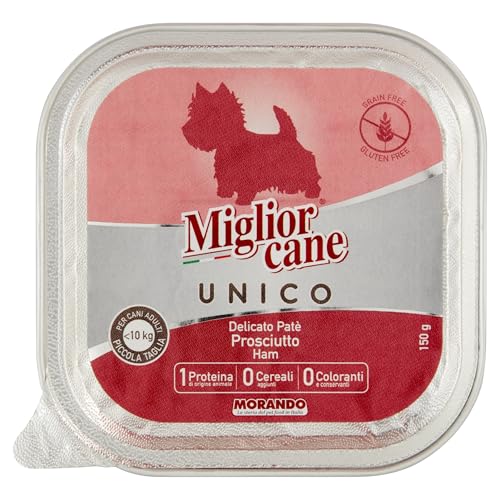 Migliorcane Unico Pastete Nassfutter für Hunde (, 100% Made in Italy, Hauptzutat: Schinken, Hundefutter nass, hochwertiger Hundesnack, Portionsgröße: 150 g) von Miglior Cane
