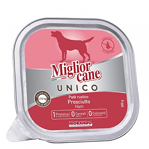 Migliorcane Unico Pastete Nassfutter für Hunde (, 100% Made in Italy, Hauptzutat: Schinken, Hundefutter nass, hochwertiger Hundesnack, Portionsgröße: 300 g) von Miglior Cane