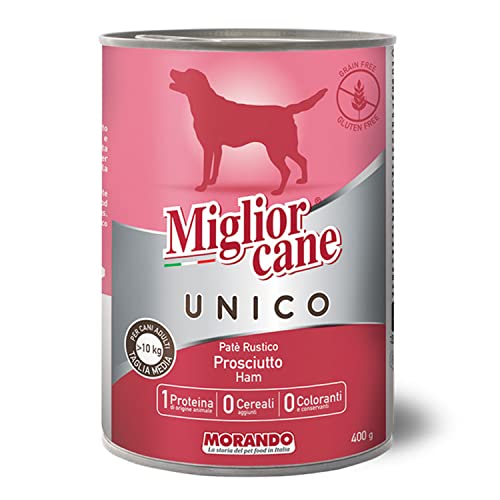 Migliorcane Unico Pastete Nassfutter für Hunde (, 100% Made in Italy, Hauptzutat: Schinken, Hundefutter nass, hochwertiger Hundesnack, Portionsgröße: 400 g) von Miglior Cane