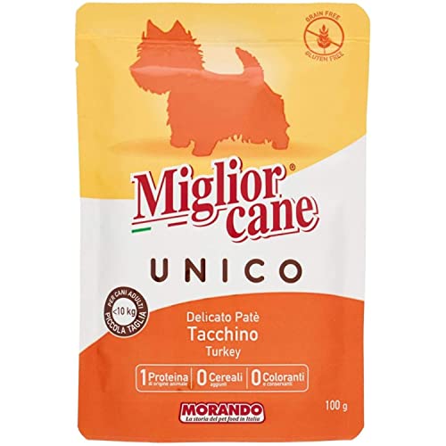 Migliorcane Unico Pastete Nassfutter für Hunde (, 100% Made in Italy, Hauptzutat: Truthahn, Hundefutter nass, hochwertiger Hundesnack, Portionsgröße: 100 g (4er Pack)) von Miglior Cane