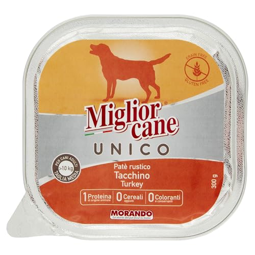 Migliorcane Unico Pastete Nassfutter für Hunde (, 100% Made in Italy, Hauptzutat: Truthahn, Hundefutter nass, hochwertiger Hundesnack, Portionsgröße: 300 g) von Miglior Cane