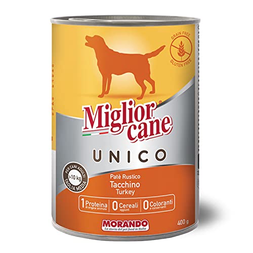 Migliorcane Unico Pastete Nassfutter für Hunde (, 100% Made in Italy, Hauptzutat: Truthahn, Hundefutter nass, hochwertiger Hundesnack, Portionsgröße: 400 g) von Miglior Cane