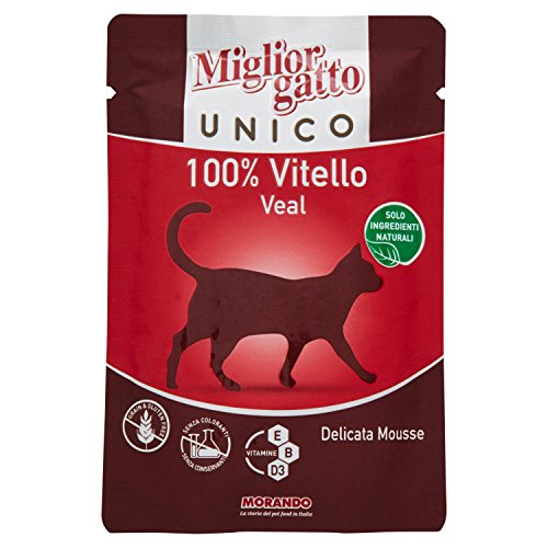Migliorgatto Unico Mousse Nassfutter für Katzen (100% Made in Italy, Katzennassfutter, Hauptzutat: Kalbfleisch, Nassfutter Katze, Portionsgröße: 85 g) von Miglior Cane