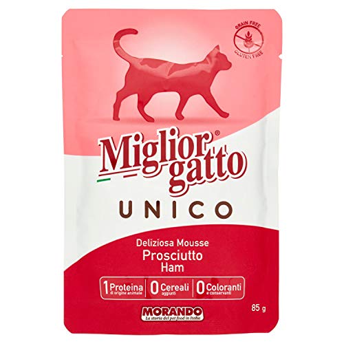 Migliorgatto Unico Mousse Nassfutter für Katzen (100% Made in Italy, Katzennassfutter, Hauptzutat: Schinken, Nassfutter Katze, Katzenleckerlies, Portionsgröße: 85 g) von Miglior Cane