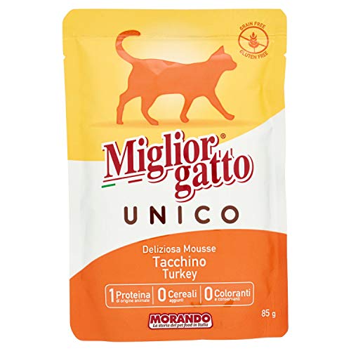 Migliorgatto Unico Mousse Nassfutter für Katzen (100% Made in Italy, Katzennassfutter, Hauptzutat: Truthahn, Nassfutter Katze, Katzenleckerlies, Portionsgröße: 85 g) von Miglior Cane