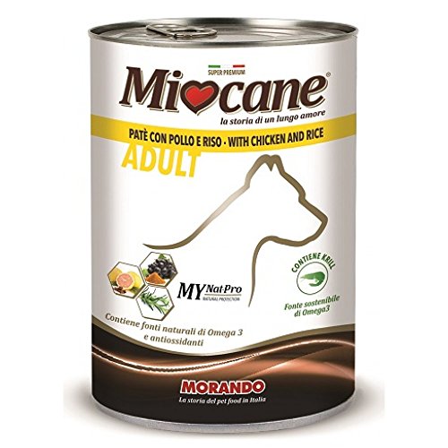 Miocane Pastete Nassfutter für Hunde (, 100% Made in Italy, Hauptzutat: Huhn und Reis, Hundefutter nass, hochwertiger Hundesnack, Portionsgröße: 400 g) von Miglior Cane