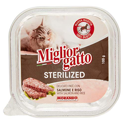 Migliorgatto Sterilized Pastete Nassfutter für Katzen (100% Made in Italy, Katzennassfutter, Hauptzutat: Lachs und Reis, Nassfutter Katze, Portionsgröße: 100 g) von Morando