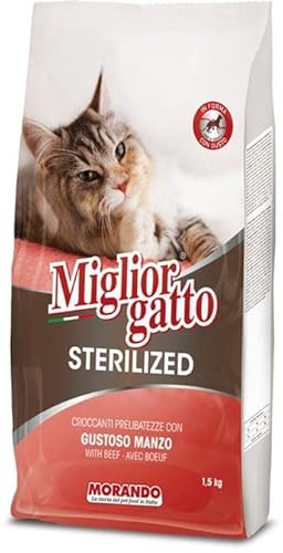 Migliorgatto Sterilized Croquettes Trockenfutter für Katzen (100% Made in Italy, Hauptzutat: Rindfleisch, Katzentrockenfutter, Katzenleckerlies, Portionsgröße: 1,5 kg) von Migliorgatto