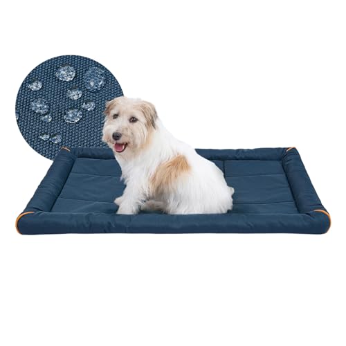 Miguel Outdoor Wasserdichtes Hundebett für Metallhundekäfige Wasserabweisende Oxford Allwetter Haustiermatte Strapazierfähig Leicht abwischbar Reise Innen Außenwelpe Katzenbett(76cm/30in Dunkel blau) von Miguel