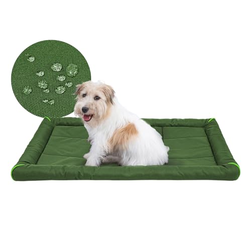 Miguel Outdoor Wasserdichtes Hundebett für Metallhundekäfige Wasserabweisende Oxford Allwetter Haustiermatte Strapazierfähig Leicht abwischbar Reise Innen und Außenwelpe Katzenbett(76cm/30inch Grün) von Miguel