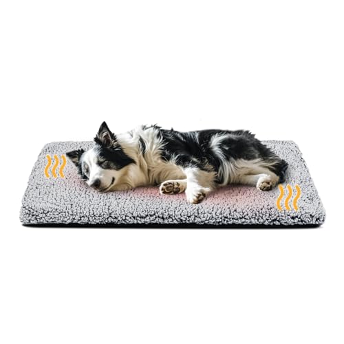 Miguel selbstwärmendes großes Hundebett, 107 x 71 cm, selbstheizende Hundematte, Kistenkissen mit abnehmbarem, waschbarem Bezug (Grau, XL) von Miguel