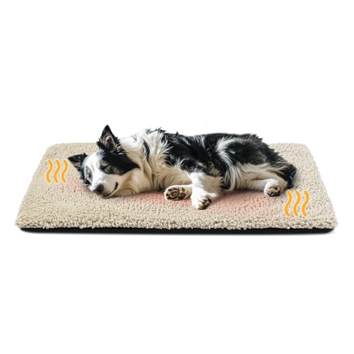 Miguel selbstwärmendes großes Hundebett, 107 x 71 cm, selbstheizende Hundematte, Kistenkissen mit abnehmbarem, waschbarem Bezug (Hellbraun, XL) von Miguel