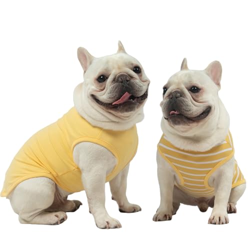 MIHACHI Hunde-Shirts, Hundekleidung, 2er-Pack für kleine und mittelgroße Hunde – atmungsaktiv, leicht, Baumwolle, ärmellose Weste, Tank-Tops für Sommer, Welpen, Katzen, Jungen, Mädchen, Outfit, Gelb MIHACHI Hunde-Shirts, Hundekleidung, 2er-Pack für kleine und mittelgroße Hunde – atmungsaktiv, leicht, Baumwolle, ärmellose Weste, Tank-Tops für Sommer, Welpen, Katzen, Jungen, Mädchen, Outfit, Gelb von Mihachi