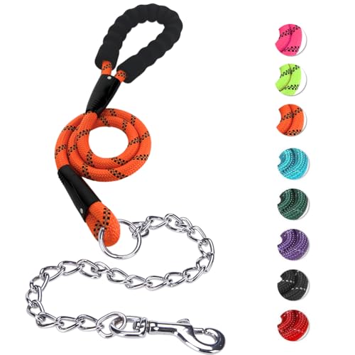 MIHACHI Hundeleine gegen Kauen, robuste Hundeleine aus Seil ohne Beißkette und weich gepolstertem Griff, kein Verheddern, starke Leine mit reflektierenden Fäden, Orange MIHACHI Hundeleine gegen Kauen, robuste Hundeleine aus Seil ohne Beißkette und weich gepolstertem Griff, kein Verheddern, starke Leine mit reflektierenden Fäden, Orange von Mihachi