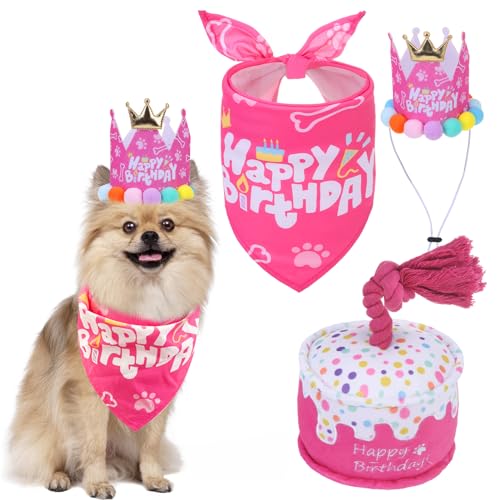 Mihachi Hunde-Geburtstagsparty-Zubehör – Hunde-Geburtstagstuch, Hut und quietschendes Kuchenspielzeug-Set für Jungen und Mädchen, Geburtstagsgeschenk, Hundespielzeug, niedlicher von Mihachi