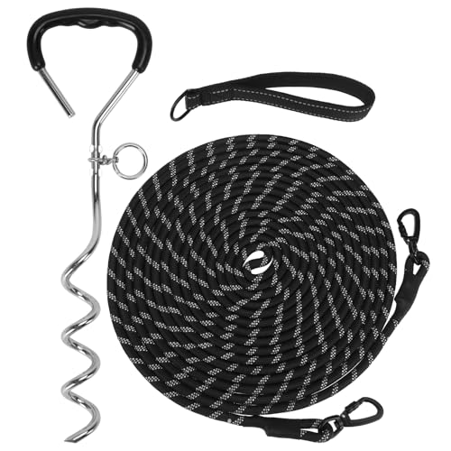 Mihachi Hundeleine, reflektierende Schleppleine mit abnehmbarem Griff, 40,1 cm Erdspieß, ideal für Hof, Camping und Strand, geeignet für große Hunde, Schwarz, 9 m Mihachi Hundeleine, reflektierende Schleppleine mit abnehmbarem Griff, 40,1 cm Erdspieß, ideal für Hof, Camping und Strand, geeignet für große Hunde, Schwarz, 9 m von Mihachi