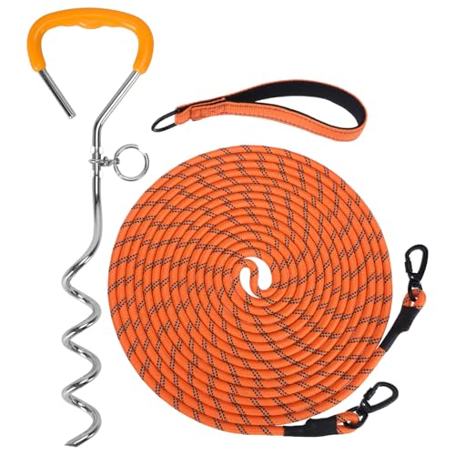 Mihachi Hundeleine, reflektierende Schleppleine mit abnehmbarem Griff, 40,1 cm Erdspieß, ideal für Hof, Camping und Strand, geeignet für mittelgroße Hunde, Orange, 4,5 m Mihachi Hundeleine, reflektierende Schleppleine mit abnehmbarem Griff, 40,1 cm Erdspieß, ideal für Hof, Camping und Strand, geeignet für mittelgroße Hunde, Orange, 4,5 m von Mihachi