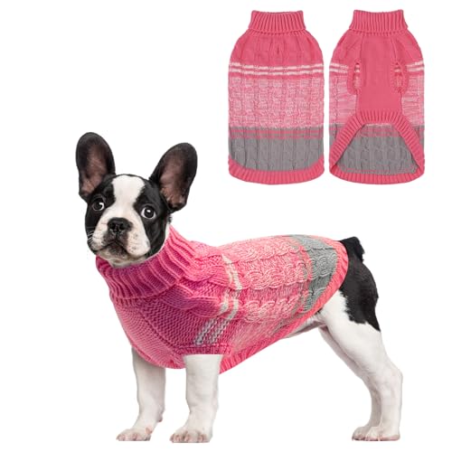 Mihachi Hundepullover für kleine, mittelgroße Hunde, Mädchen, Jungen, weiches, warmes Hunde-Shirt, Rollkragenpullover, Strickpullover mit Loch für die Leine für große Katzen, Welpen, Hunde, Rosa, von Mihachi