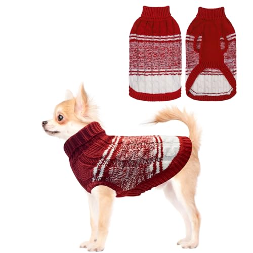 Mihachi Hundepullover für kleine Hunde, Mädchen, Jungen, weiches, warmes Hunde-Shirt, Rollkragenpullover, Strickpullover, Hundekleidung mit Loch für die Leine für große Katzen, Welpen, Hunde, Rot, Mihachi Hundepullover für kleine Hunde, Mädchen, Jungen, weiches, warmes Hunde-Shirt, Rollkragenpullover, Strickpullover, Hundekleidung mit Loch für die Leine für große Katzen, Welpen, Hunde, Rot, von Mihachi