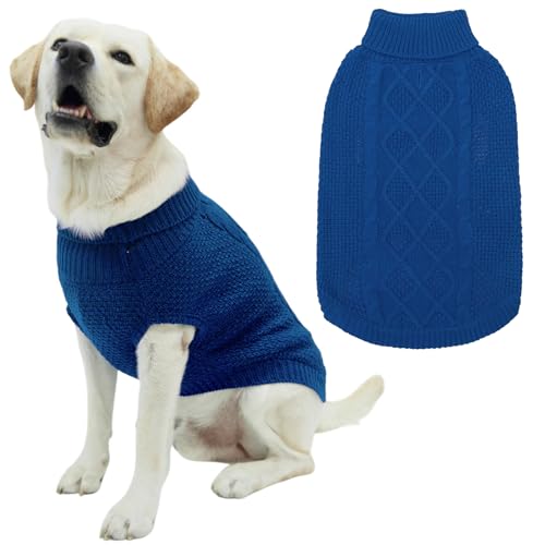 Mihachi Rollkragenpullover für Hunde, Wintermantel, klassische Zopfstrickkleidung mit Loch für die Leine für kaltes Wetter, ideales Geschenk für Haustiere im Neujahr, Königsblau, Größe M Mihachi Rollkragenpullover für Hunde, Wintermantel, klassische Zopfstrickkleidung mit Loch für die Leine für kaltes Wetter, ideales Geschenk für Haustiere im Neujahr, Königsblau, Größe M von Mihachi