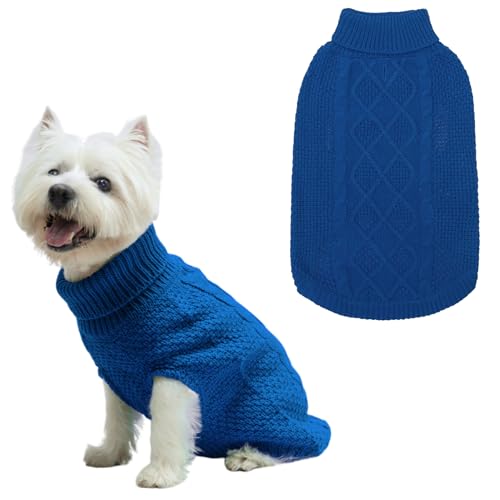 Mihachi Rollkragenpullover für Hunde, Wintermantel, klassische Zopfstrickkleidung mit Loch für die Leine für kaltes Wetter, ideales Geschenk für Haustiere im Neujahr, Königsblau, Größe XS Mihachi Rollkragenpullover für Hunde, Wintermantel, klassische Zopfstrickkleidung mit Loch für die Leine für kaltes Wetter, ideales Geschenk für Haustiere im Neujahr, Königsblau, Größe XS von Mihachi