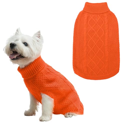 Mihachi Rollkragenpullover für Hunde, Wintermantel, klassische Zopfstrickkleidung mit Loch für die Leine für kaltes Wetter, ideales Geschenk für Haustiere im Neujahr, Orange, Größe S/M Mihachi Rollkragenpullover für Hunde, Wintermantel, klassische Zopfstrickkleidung mit Loch für die Leine für kaltes Wetter, ideales Geschenk für Haustiere im Neujahr, Orange, Größe S/M von Mihachi
