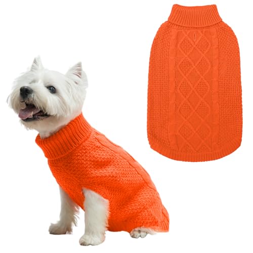 Mihachi Rollkragenpullover für Hunde, Wintermantel, klassische Zopfstrickkleidung mit Loch für die Leine für kaltes Wetter, ideales Geschenk für Haustiere im Neujahr, Orange, Größe XS Mihachi Rollkragenpullover für Hunde, Wintermantel, klassische Zopfstrickkleidung mit Loch für die Leine für kaltes Wetter, ideales Geschenk für Haustiere im Neujahr, Orange, Größe XS von Mihachi