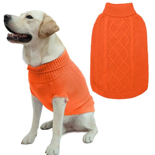 Mihachi Rollkragenpullover für Hunde, Wintermantel, klassische Zopfstrickkleidung mit Loch für die Leine für kaltes Wetter, ideales Geschenk für Haustiere im Neujahr, Orange, Größe XS Mihachi Rollkragenpullover für Hunde, Wintermantel, klassische Zopfstrickkleidung mit Loch für die Leine für kaltes Wetter, ideales Geschenk für Haustiere im Neujahr, Orange, Größe XS von Mihachi