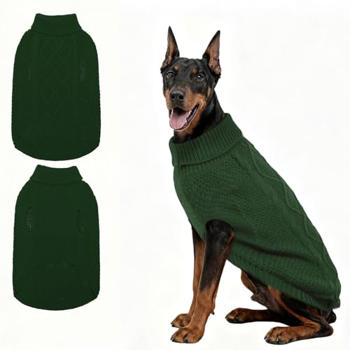 Mihachi Rollkragenpullover für Hunde, Wintermantel, klassische Zopfstrickkleidung mit Loch für die Leine für kaltes Wetter, ideales Geschenk für Haustiere zu Neujahr, Armeegrün, Größe 3XL von Mihachi