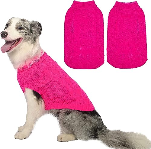 Mihachi Rollkragenpullover für Hunde – Wintermantel, Klassische Zopfstrickkleidung mit Loch für die Leine für kaltes Wetter, Haustiere zu Neujahr von Mihachi