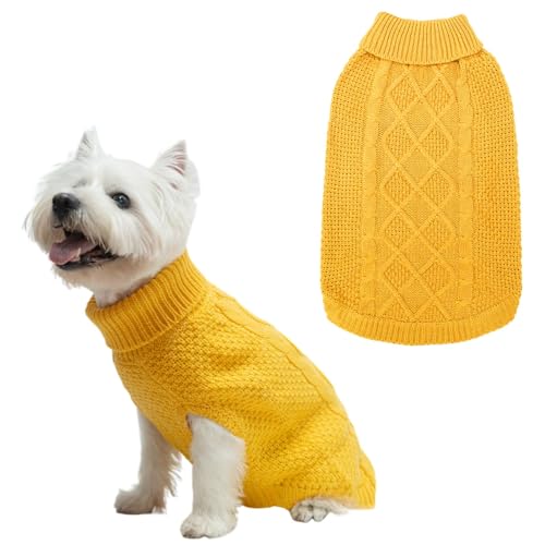 Mihachi Rollkragenpullover für Hunde – Wintermantel, klassische Zopfstrick-Kleidung mit Loch für die Leine für kaltes Wetter, ideales Geschenk für Haustier im neuen Jahr von Mihachi