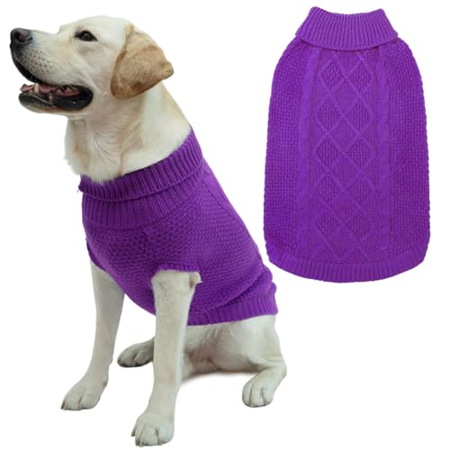 Mihachi Rollkragenpullover für Hunde – Wintermantel, klassische Zopfstrick-Kleidung mit Loch für die Leine für kaltes Wetter, ideales Geschenk für Haustier im neuen Jahr von Mihachi