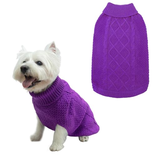 Mihachi Rollkragenpullover für Hunde – Wintermantel, klassische Zopfstrick-Kleidung mit Loch für die Leine für kaltes Wetter, ideales Geschenk für Haustier im neuen Jahr von Mihachi