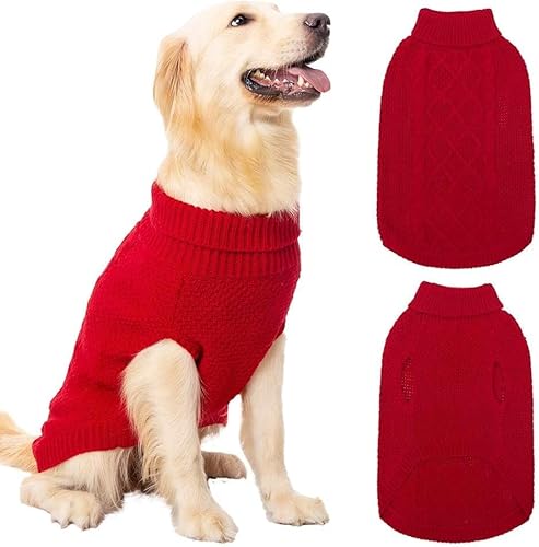 Mihachi Rollkragenpullover für Hunde – Wintermantel, klassische Zopfstrickkleidung mit Loch für die Leine für kaltes Wetter, ideales Geschenk für Haustiere, Rot, Größe XL Mihachi Rollkragenpullover für Hunde – Wintermantel, klassische Zopfstrickkleidung mit Loch für die Leine für kaltes Wetter, ideales Geschenk für Haustiere, Rot, Größe XL von Mihachi