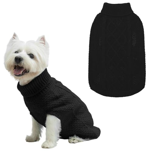 Mihachi Rollkragenpullover für Hunde – Wintermantel, klassische Zopfstrickkleidung mit Loch für die Leine für kaltes Wetter, ideales Geschenk für Haustiere im Neujahr, Schwarz, Größe S/M Mihachi Rollkragenpullover für Hunde – Wintermantel, klassische Zopfstrickkleidung mit Loch für die Leine für kaltes Wetter, ideales Geschenk für Haustiere im Neujahr, Schwarz, Größe S/M von Mihachi