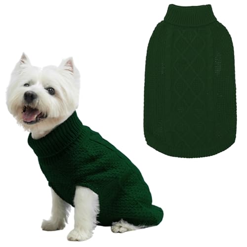 Mihachi Rollkragenpullover für Hunde – Wintermantel, klassische Zopfstrickkleidung mit Loch für die Leine für kaltes Wetter, ideales Geschenk für Haustiere zu Neujahr, Armeegrün, Größe S/M Mihachi Rollkragenpullover für Hunde – Wintermantel, klassische Zopfstrickkleidung mit Loch für die Leine für kaltes Wetter, ideales Geschenk für Haustiere zu Neujahr, Armeegrün, Größe S/M von Mihachi