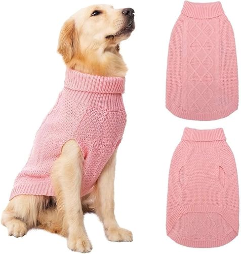 Mihachi Rollkragenpullover für Hunde – Wintermantel, klassische Zopfstrickkleidung mit Loch für die Leine für kaltes Wetter, ideales Geschenk für Haustiere zu Neujahr, Fleischrosa, Größe XL Mihachi Rollkragenpullover für Hunde – Wintermantel, klassische Zopfstrickkleidung mit Loch für die Leine für kaltes Wetter, ideales Geschenk für Haustiere zu Neujahr, Fleischrosa, Größe XL von Mihachi