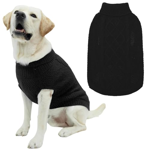 Mihachi Rollkragenpullover für Hunde – Wintermantel, klassische Zopfstrickkleidung mit Loch für die Leine für kaltes Wetter, ideales Geschenk für Haustiere zu Neujahr, Schwarz, Größe L Mihachi Rollkragenpullover für Hunde – Wintermantel, klassische Zopfstrickkleidung mit Loch für die Leine für kaltes Wetter, ideales Geschenk für Haustiere zu Neujahr, Schwarz, Größe L von Mihachi