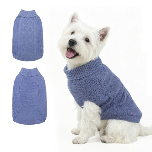 Mihachi Rollkragenpullover für Hunde – Wintermantel, klassische Zopfstrickkleidung mit Loch für die Leine für kaltes Wetter, ideales Geschenk für Haustiere zu Neujahr, graublau, Größe XS von Mihachi