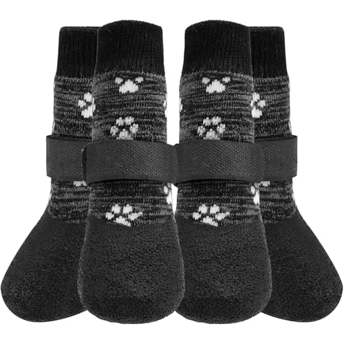 Mihachi Rutschfeste Hundesocken, Hundeschuhe für Hartholzböden verhindern Lecken, Traktionskontrolle, wasserdichte Gummisohle, Pfotenschutz für kleine, mittelgroße und große Hunde, Grau, Größe S von Mihachi