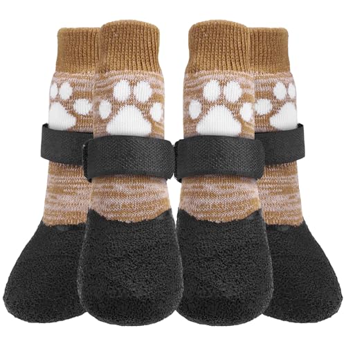 Mihachi Rutschfeste Hundesocken, Hundeschuhe für Hartholzböden verhindern Lecken, Traktionskontrolle, wasserdichte Gummisohle, Pfotenschutz für kleine, mittelgroße und große Hunde, Khaki S von Mihachi
