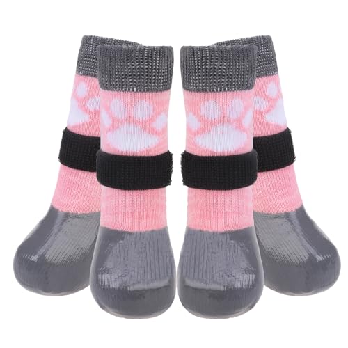 Mihachi Rutschfeste Hundesocken, Hundeschuhe für Hartholzböden verhindern Lecken, Traktionskontrolle, wasserdichte Gummisohle, Pfotenschutz für kleine, mittelgroße und große Hunde, Rosa, XL von Mihachi