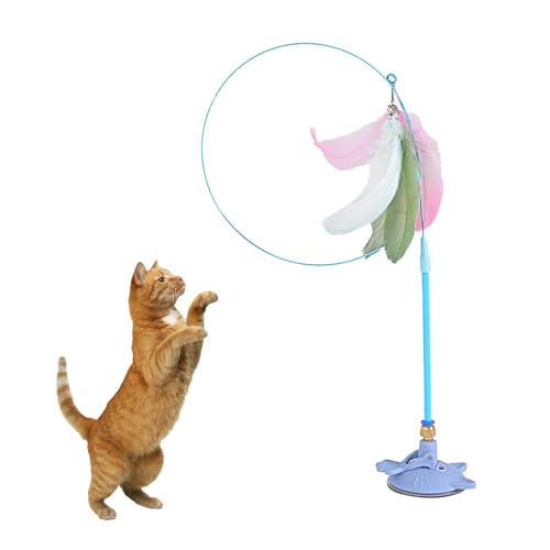Mihauuke Katzenfeder-Zauberstab-Spielzeug,Katzen-Teaser-Zauberstab-Spielzeug,Saugnapf-Feder-Teaser-Zauberstab | Niedliches Kätzchenspielzeug zum Erkunden, Unterhaltung, tragbares Haustierspielzeug zum von Mihauuke