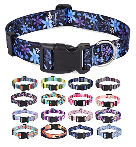 Mihqy Hundehalsband, Verstellbares, Weich & Komfort Hunde Halsband, Böhmisches, Blumen, geometrisches, Stammes Design, für Kleine, Mittlere und Große Hunde(Blumen Blau,L) von Mihqy