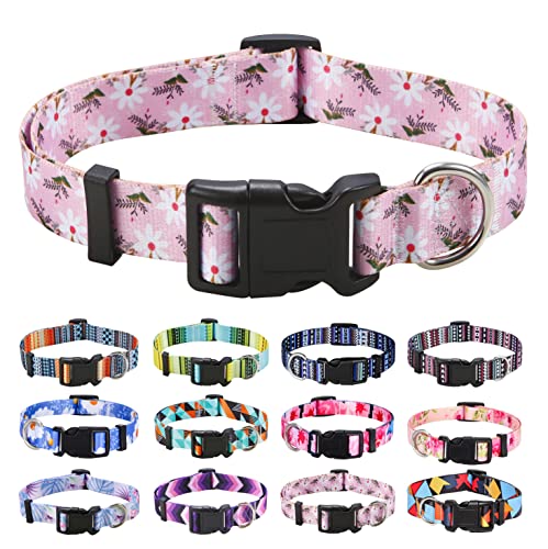 Mihqy Hundehalsband, Verstellbares, Weich & Komfort Hunde Halsband, Böhmisches, Blumen, geometrisches, Stammes Design, für Kleine, Mittlere und Große Hunde(Kleine weiße Blüten,L) von Mihqy