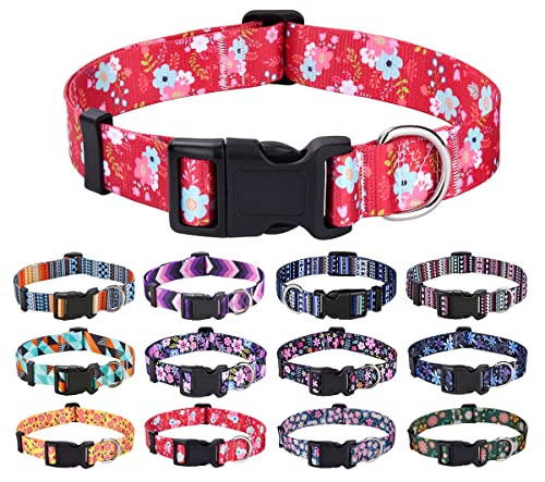 Mihqy Hundehalsband Verstellbares, Weich & Komfort Nylon Hunde Halsband für Kleine Mittlere Große Hunde Welpen Katzen(Rote Blume, M) von Mihqy